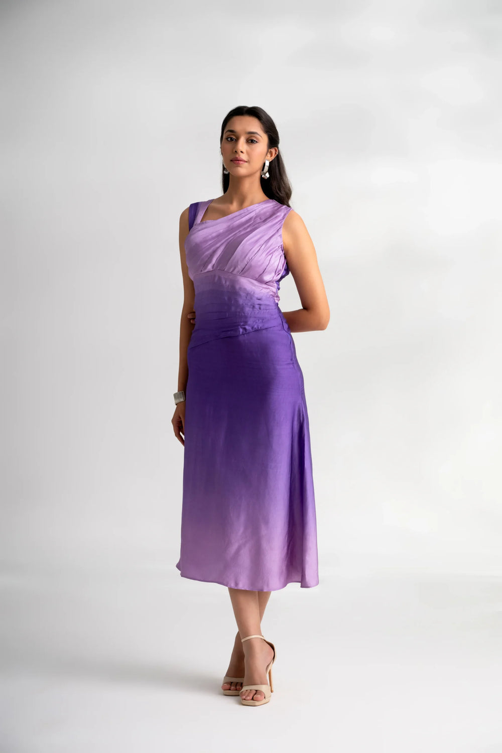 Elegant Satin Drape Dress – Zaara (Lavender Ombre)