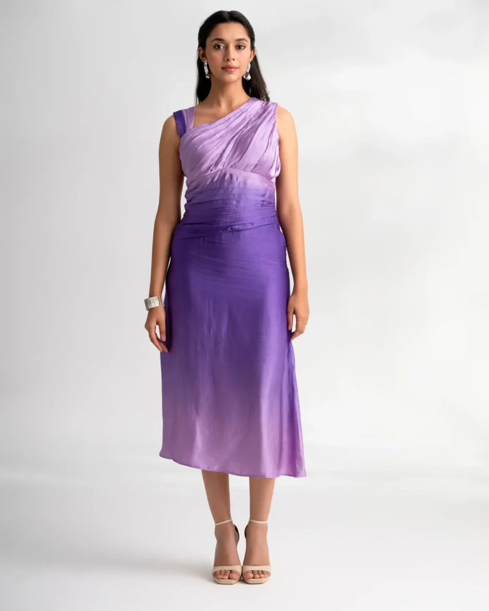 Elegant Satin Drape Dress – Zaara (Lavender Ombre)