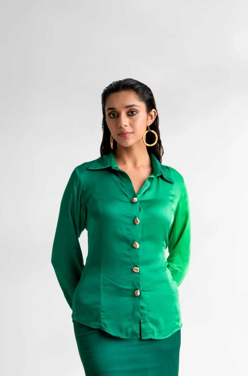 Premium Satin Ombre Leaf Shirt – Haritima